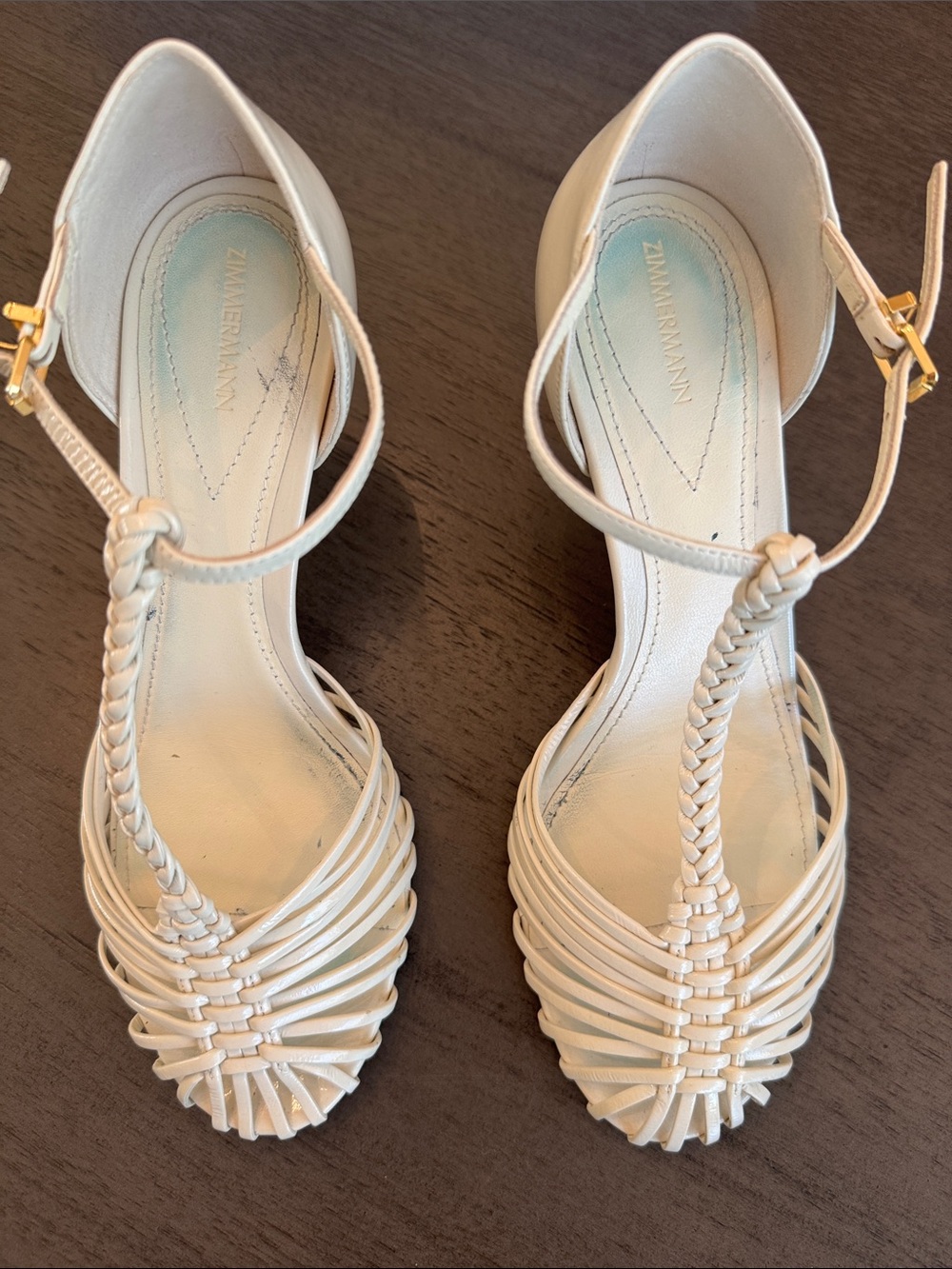 Zimmermann Cream Braided T-Strap Heeled Sandals